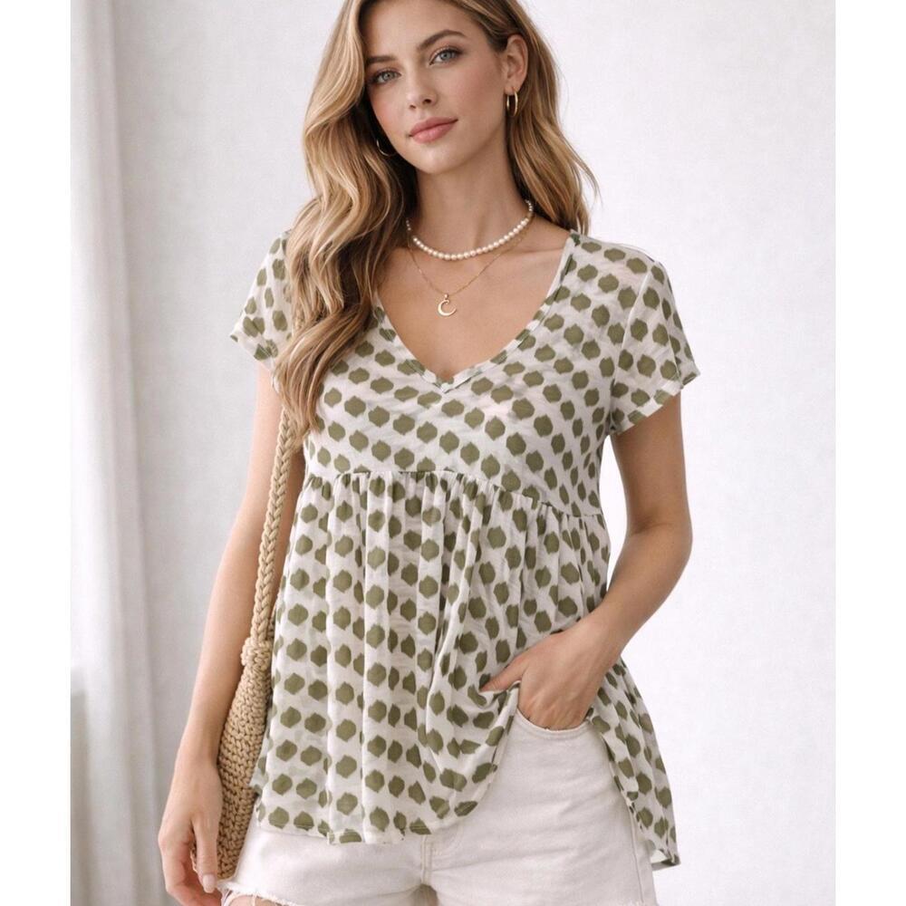 Jessica Simpson Y2K Babydoll Blouse Medium Sheer Green Boho Tunic Top